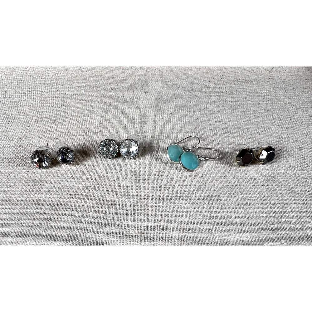 Stella & Dot Silver Stud Earrings‎ Bundle Rhinestone & Faux Gem Set Of 4